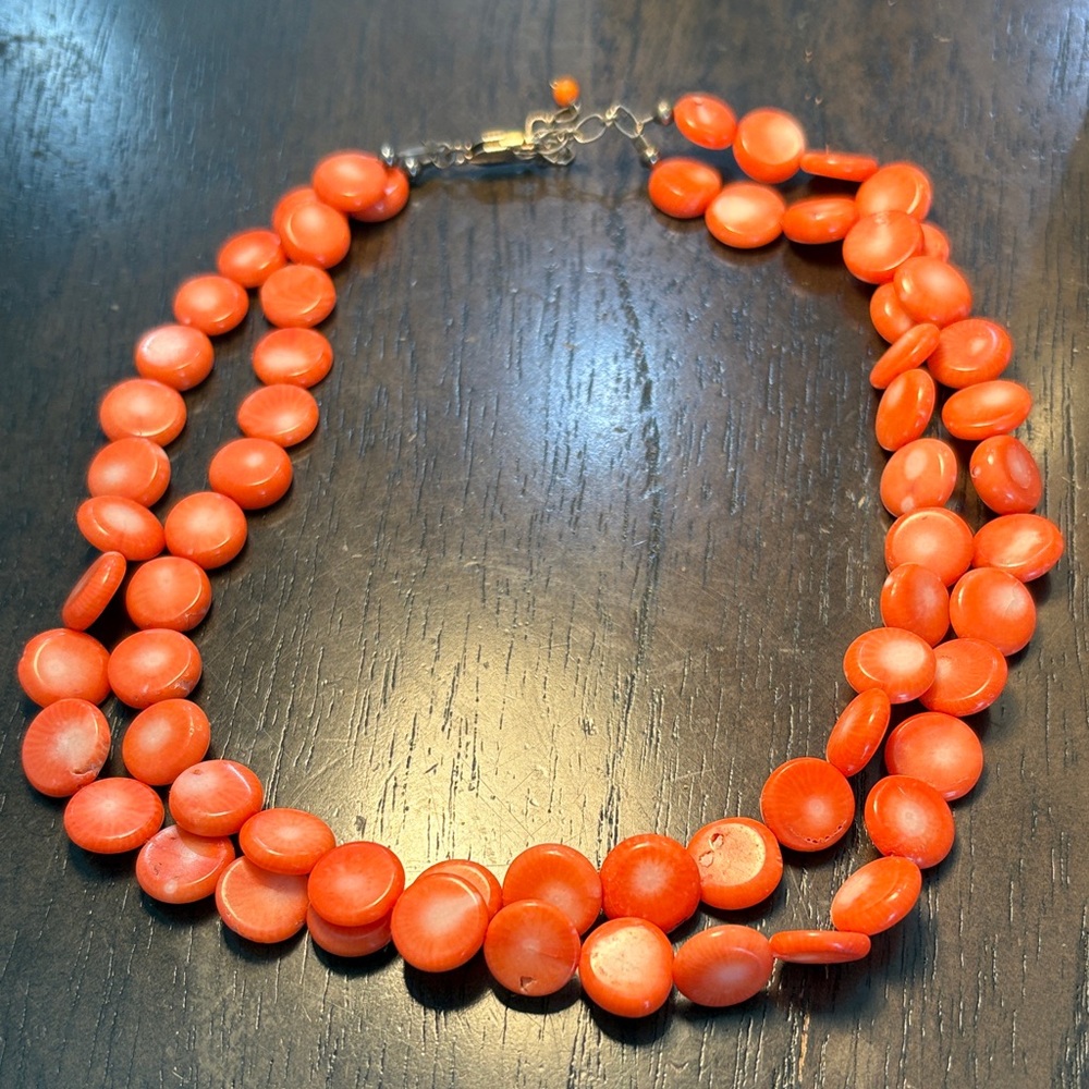 Sterling Silver and Coral Double-Strand Necklace